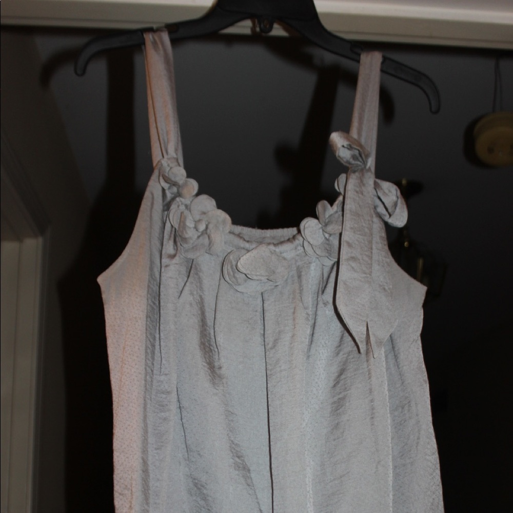 Beautiful silver gray strappy/  flowered rim top